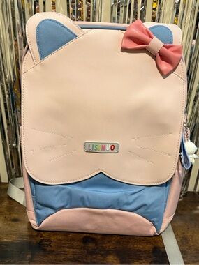 Full Size Pink & Blue Kids Cat Backpack with Bow-Heavy Duty!